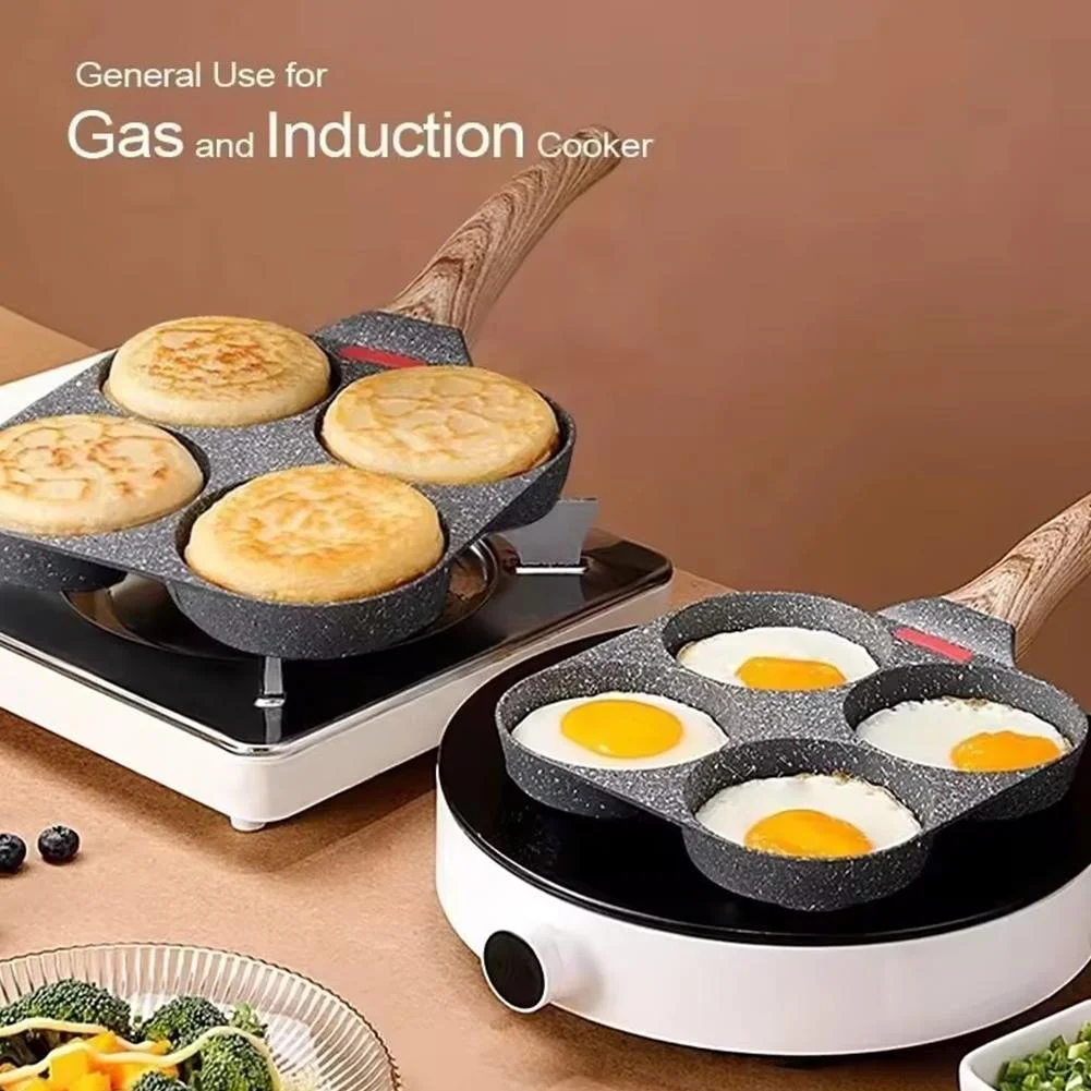 4 Hole Omelet Pan Burger Egg Pancake Maker Bakelite Frying Pan