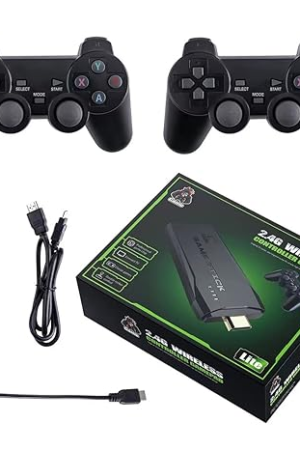 Cawevon Wireless Retro Gaming Console, 9 Classic Emulators, Plug and Play Video Game Stick Built-in 10000+ Classic Games, 4K HD HDMI Output for TV with Dual 2.4G Wireless Controllers (64G)